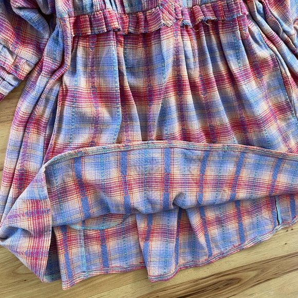 Free People Redwood Flannel Size Small Pink Plaid Babydoll Mini Dress M - Picture 9 of 14